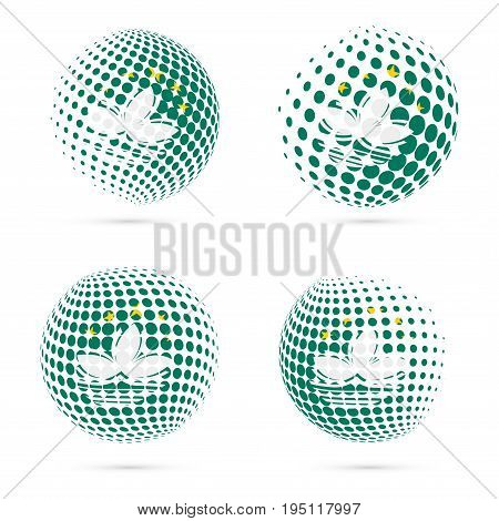 Macao Halftone Flag Set Patriotic Vector Design. 3D Halftone Sphere In Macao National Flag Colors Is