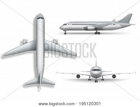 Aircraft, airplane, airliner vector. Set of air plane front side and top illustration. EPS 10