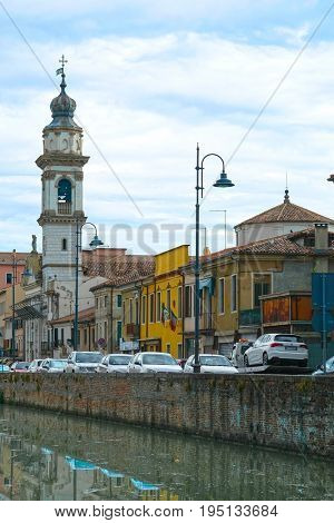 Battaglia Terme, Italy - June, 27, 2017: bank of a city channel in Battaglia Terme, Italy
