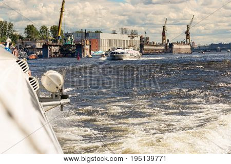 St. Petersburg Russia - June 28 2017: High-speed hydrofoil ship in St Petersburg