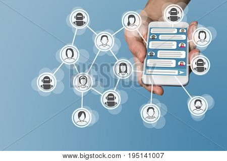 Chatbot concept with instant messenger displayed on smart phone