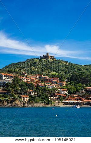 Fort saint Elme and houses by the sea in Collioure France