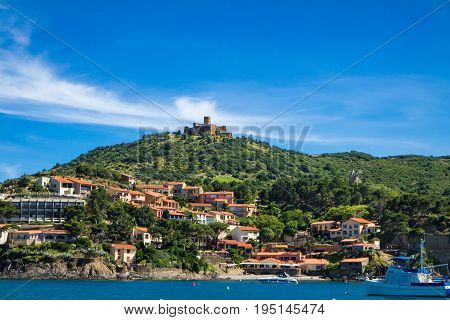 Fort saint Elme and houses by the sea in Collioure France