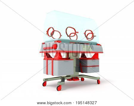 Incubator For Children Red 3D Render On White Background