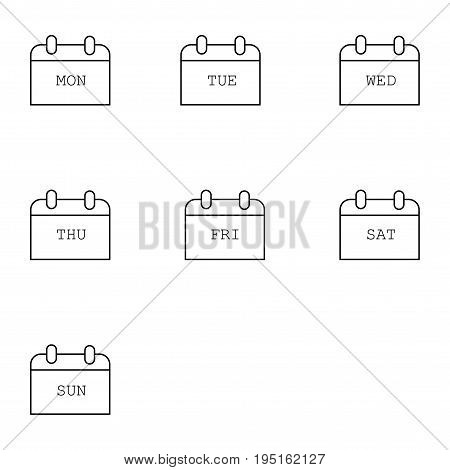 Outline 7 Days of week flat icon set.