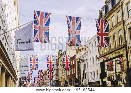LONDON UNITED KINGDOM - August 12th 2016: Detail of Bruton Street in the affluent area of Mayfair in London city centre