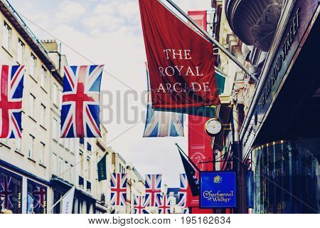 LONDON UNITED KINGDOM - August 12th 2016: Detail of Bruton Street in the affluent area of Mayfair in London city centre