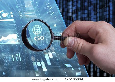Business, Technology, Internet And Network Concept. Young Businessman Working On A Virtual Screen Of