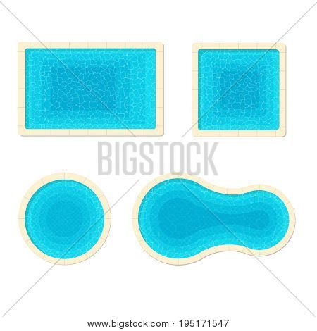 Set different forms swimming pools. Rectangular, square and a circular pool. Top view. Detailed vector illustration.