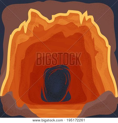 Cave interior scene in deep mountain vector illustration