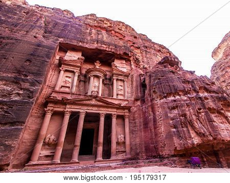 The Monastery a building carved out of rock in the ancient Petra Jordan