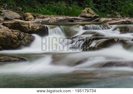 Background Landscape With Waterfall In Yaremche Vilage In Ukraine