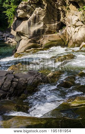 Background Landscape With Waterfall In Yaremche Vilage In Ukraine