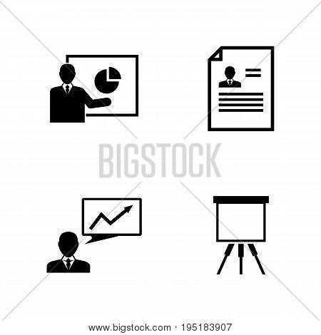 Business Presentation. Simple Related Vector Icons Set for Video, Mobile Apps, Web Sites, Print Projects and Your Design. Black Flat Illustration on White Background.