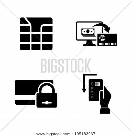 Credit Cards. Simple Related Vector Icons Set for Video, Mobile Apps, Web Sites, Print Projects and Your Design. Black Flat Illustration on White Background.