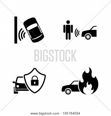 Auto Safety. Simple Related Vector Icons Set for Video, Mobile Apps, Web Sites, Print Projects and Your Design. Black Flat Illustration on White Background.