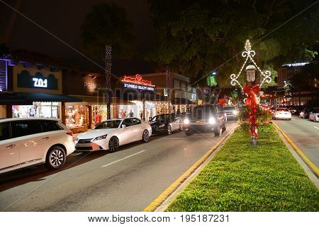 FORT LAUDERDALE, FL, USA - DEC. 25, 2014: Las Olas Boulevard at night, Fort Lauderdale, Florida, USA.