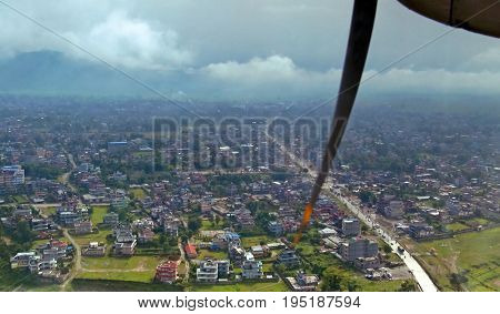 View of Pokhara from the plane, Nepal