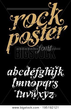 Rock poster scratched letters. Alphabet. Design elements