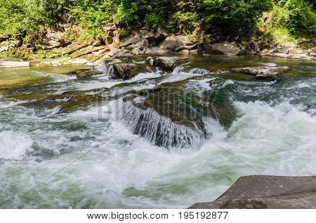Background Landscape With Waterfall In Yaremche Vilage In Ukraine