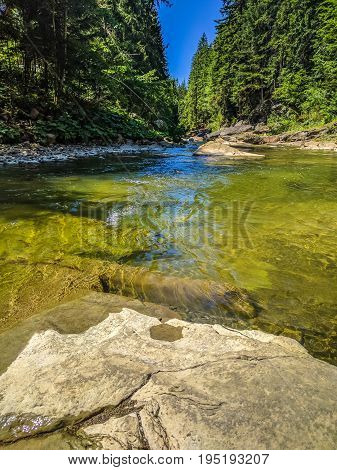 Background Landscape With Waterfall In Yaremche Vilage In Ukraine