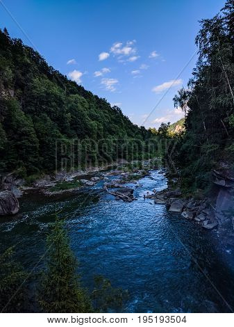 Background Landscape With Waterfall In Yaremche Vilage In Ukraine