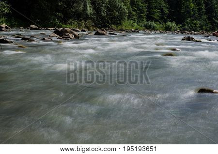 Background Landscape With Waterfall In Yaremche Vilage In Ukraine