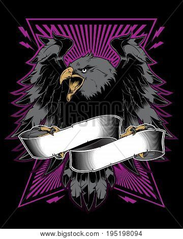 Angry falcon holding ribbon. Vector illustration. T-shirt design