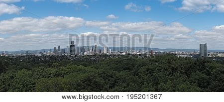 FRANKFURT, GERMANY-JULY 13, 2017: Panorama view of Frankfurt downtown from Goethe Tower