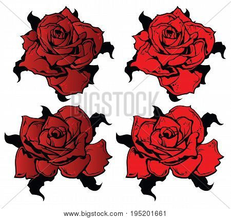 Red roses in tattoo style on white
