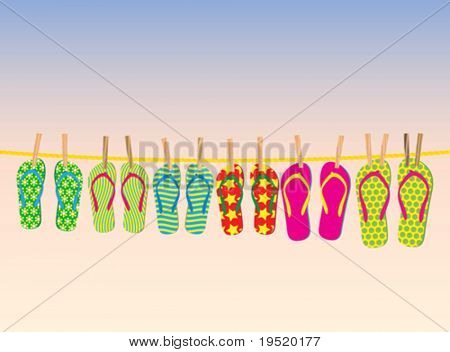 Flip-flop en una cuerda con el cielo de la noche detrás.