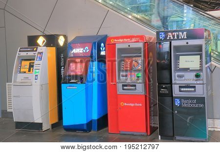MELBOURNE AUSTRALIA - JULY 2, 2017: ATM cash dispensers in downtown Melbourne.