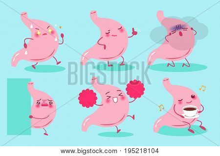 cute cartoon stomach on the green background