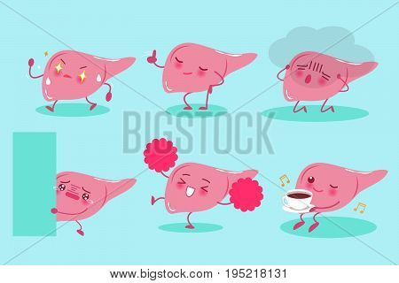 cute cartoon liver on the green background