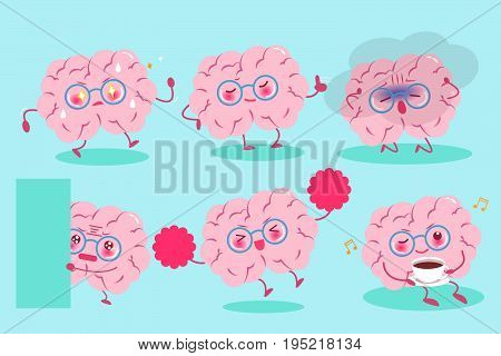 cute cartoon brain on the green background
