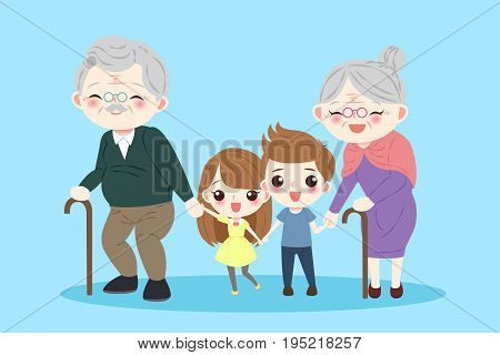 happy cartoon family on the blue background