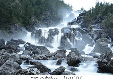 Uchar Waterfall on the Chulcha River, The Big Chulchinsky. Altai, Russia