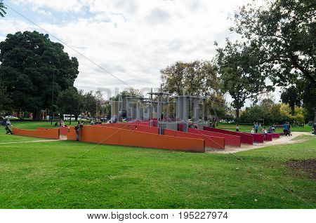 Melbourne, Australia - April 30, 2017: public playground in the Carlton Gardens in Melbourne, Australia.
