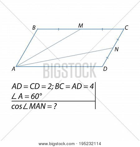 Vector illustration of the problem of finding the cosine of the angle between the straight lines