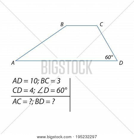 Vector illustration of the problem of finding the diagonals of the trapezium