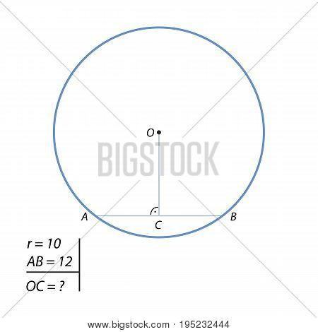 Find the distance of the radius of the circle 10 to the center of the chord of 12.