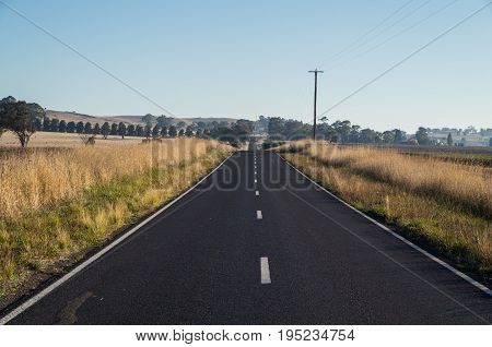 Two lane rural road in Dookie in the Goulburn Valley Australia