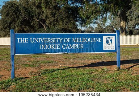 Dookie, Australia - April 18, 2017: entrance to the Dookie Campus of the University of Melbourne. The Dookie Campus is a specialist agricultural college.