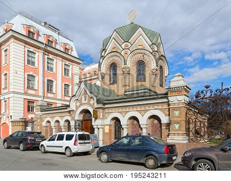 SAINT PETERSBURG RUSSIA - MAY 3 2017: Chapel-sacristy of Iberian Icon of Mother of God (Museum of Stone) part of complex of Church of Resurrection of Christ (Savior on Blood) St. Petersburg