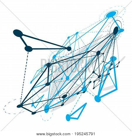 Abstract geometric 3D wireframe object digital technology vector illustration.