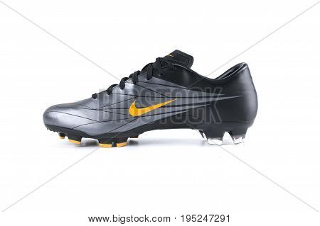 Afife, Portugal - January 12, 2017: Nike football boots. Nike, multinational company. Isolated on Background. Product shots