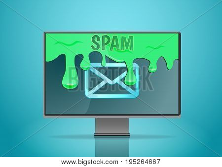Spam flooding the monitor. E-mail protection concept