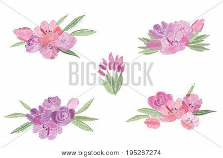 Vintage romantic of fashionable bouquets of flowers. Summer flowers for decorating postcards, scrapbooking, fancywork, invitations. Vector design elements.