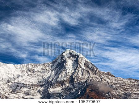 Mountain peak in Annapurna massif - view from Poon Hill on Annapurna Circuit Trek in the Nepal Himalaya