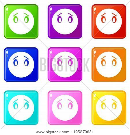 Emoticons of 9 color set isolated vector illustration